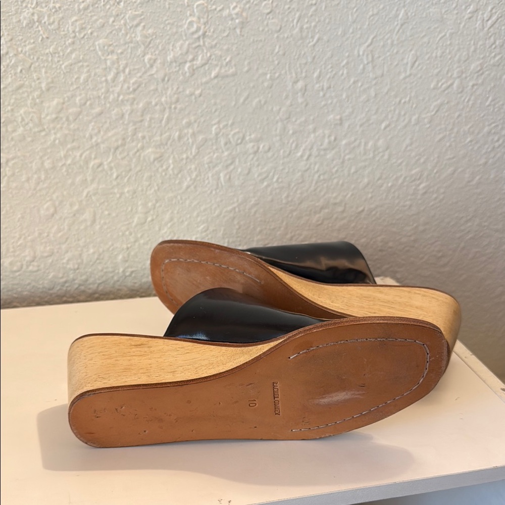 Rachel Comey Black Leather Wedge Mules with Wood Heel - Picture 7 of 7